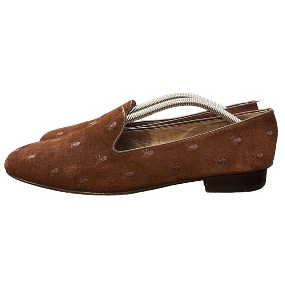 Bow Tie Mens Shoes Brown Skull Formal Velvet Loafer US 11 Smoking Shoes - Picture 4 of 14